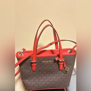Michael Kors Red and Brown Shoulder Bag